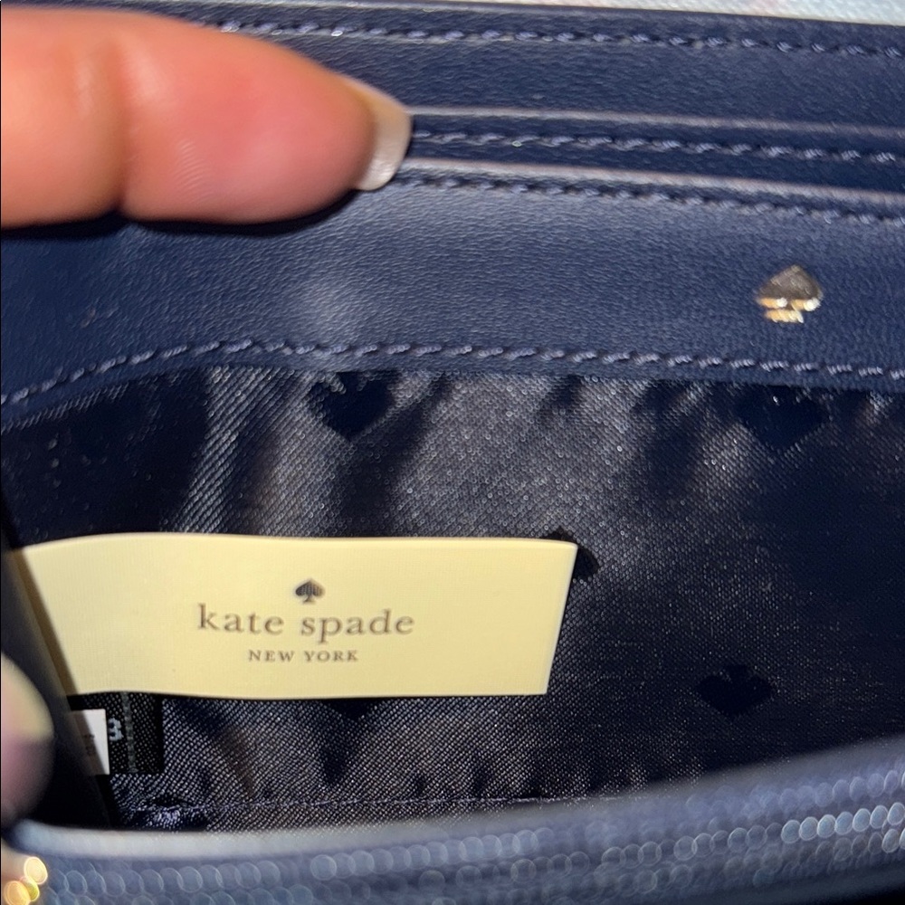 NWOT-Kate Spade Navy Blue Wallet with Flower Print Around Zipper - Picture 13 of 16